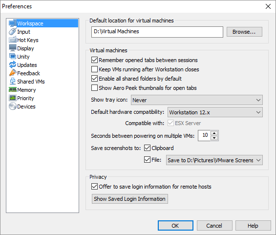 Configure basic VMware Workstation settings