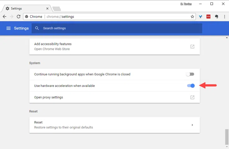 Disable hardware acceleration in Chrome