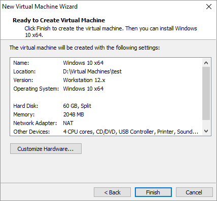Create a Windows based VM on VMware Workstation