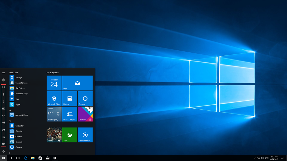 Windows 10, choose which folders appear on Start