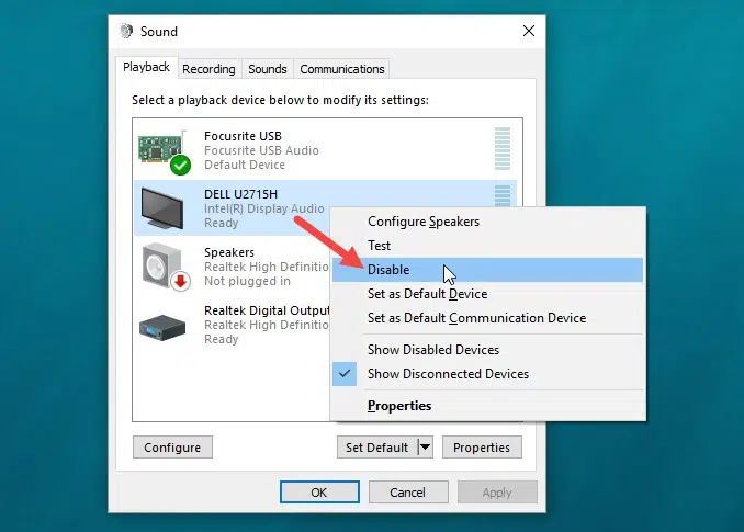 Switch sound playback device on Windows 10