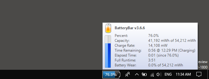 Show battery percentage in Windows 10 taskbar