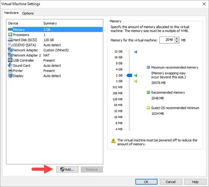 Add a virtual network adapter to a VM on VMware Workstation