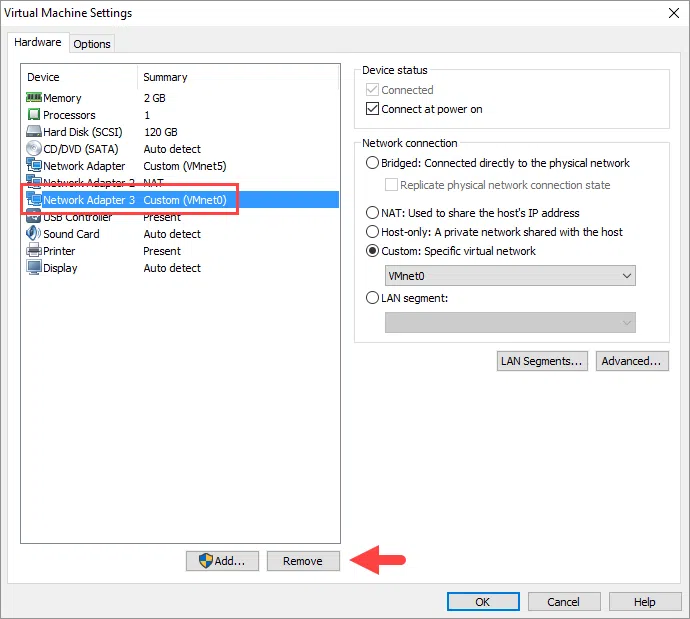 Add a virtual network adapter to a VM on VMware Workstation
