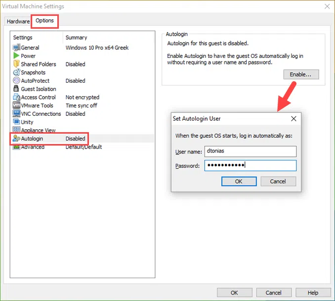 Configure autologin for a Windows VM on VMware Workstation