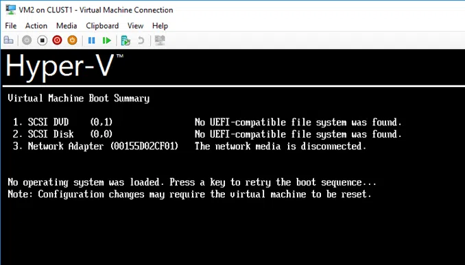 No UEFI-compatible file system was found on Hyper-V