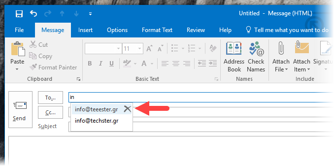 How to remove an email from Outlook's Autocomplete list