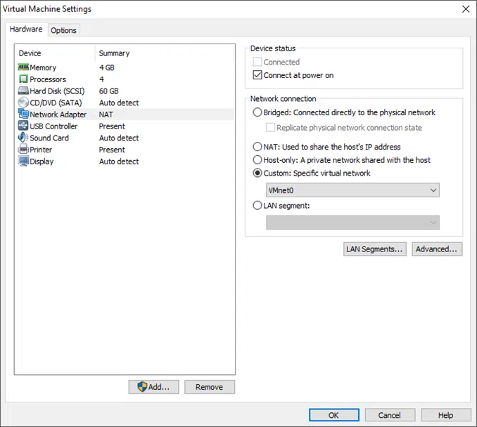 Customize network settings in VMware Workstation