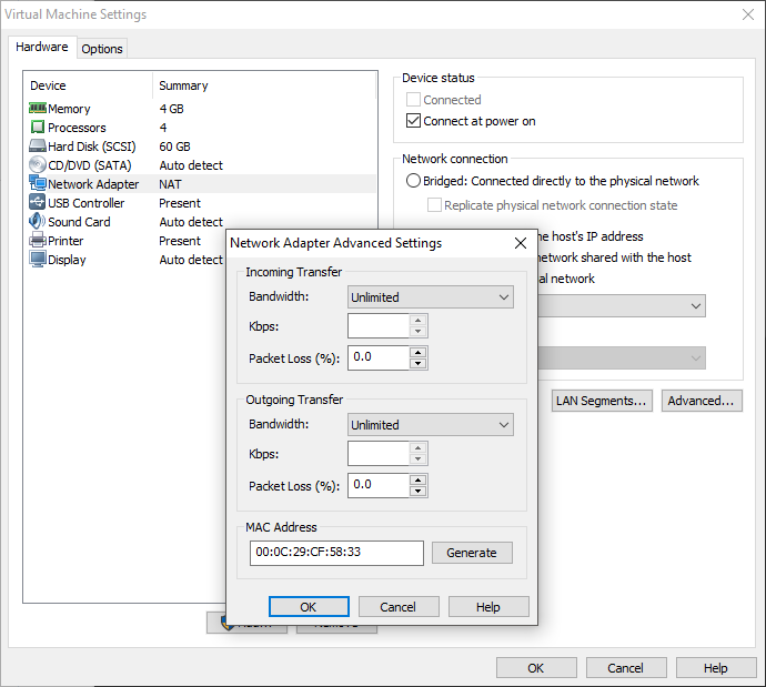 Customize network settings in VMware Workstation