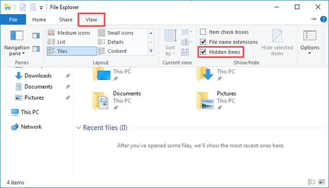Show hidden files and folders in Windows Server 2016