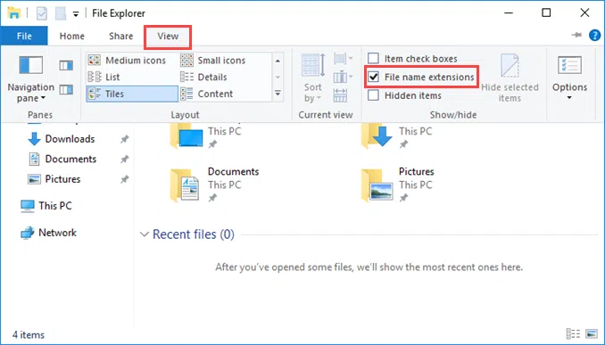 Show extensions for known file types on Windows Server 2016