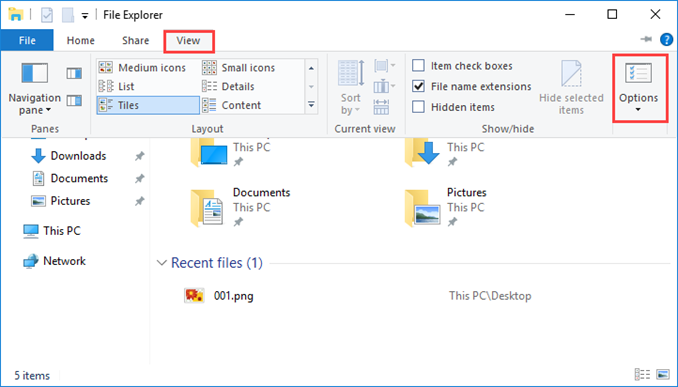 come visualizzare l'estensione del file in Windows Explorer