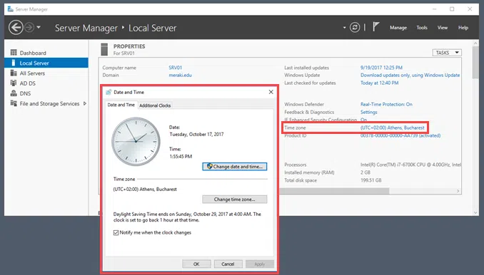 Configure Date, Time and Time Zone settings in Windows Server 2016