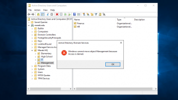 Access is denied when you delete or move an OU to Active Directory