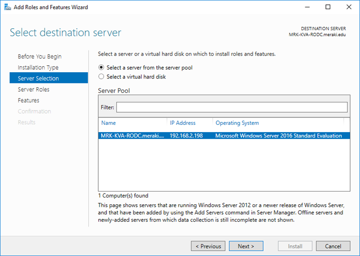 Install a Windows Server 2016 RODC