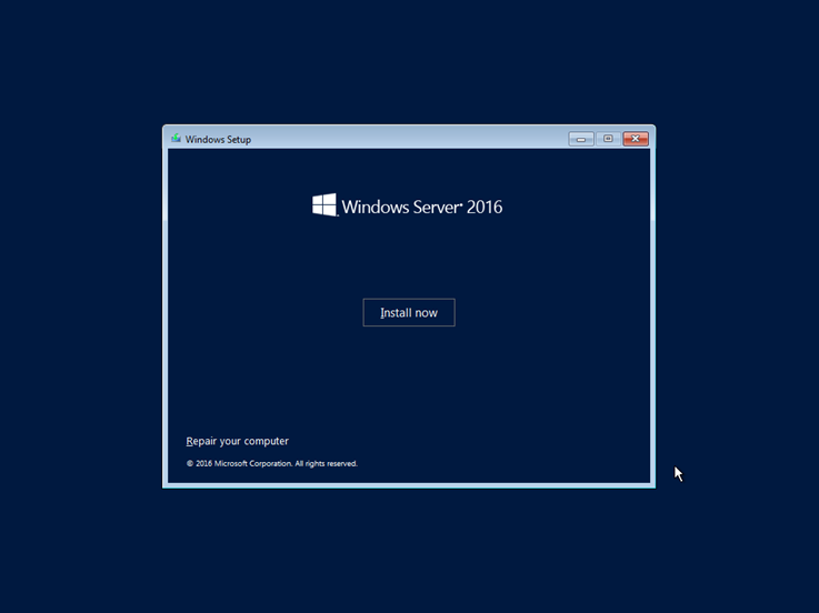 Install Windows Server Core 2016