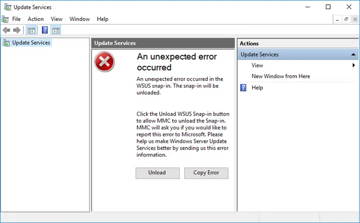 [Fix] An unexpected error occurred in the WSUS snap-in