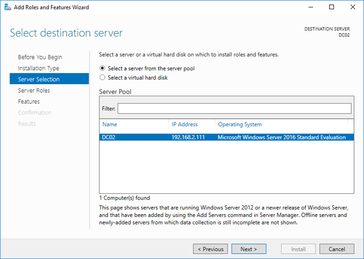 Install DNS Server role on Windows Server 2016