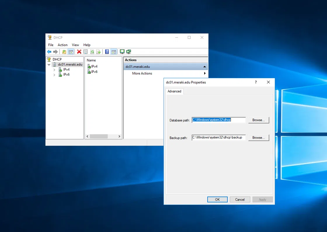 Change the default backup folder in DHCP Server 2016