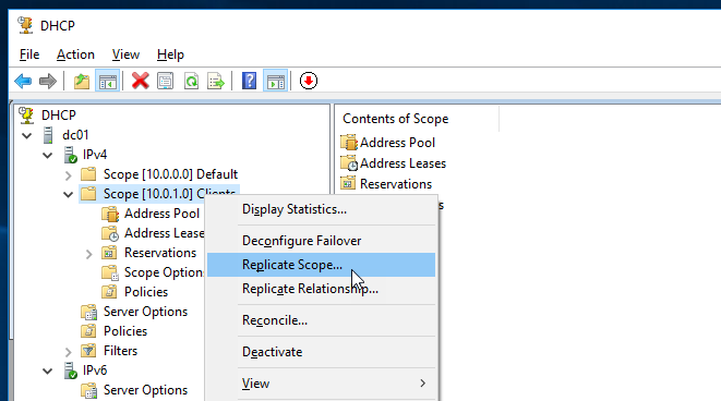 Implement DHCP Failover in Windows Server 2016