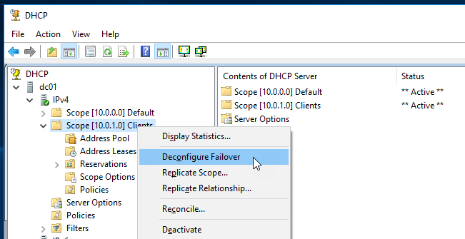 Implement DHCP Failover in Windows Server 2016