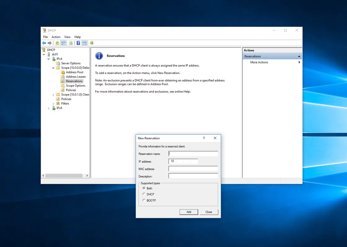 Configure Reservations in DHCP Server 2016