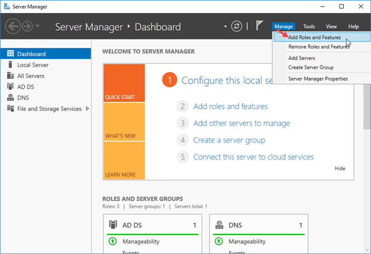 Install the DHCP role in Windows Server 2016