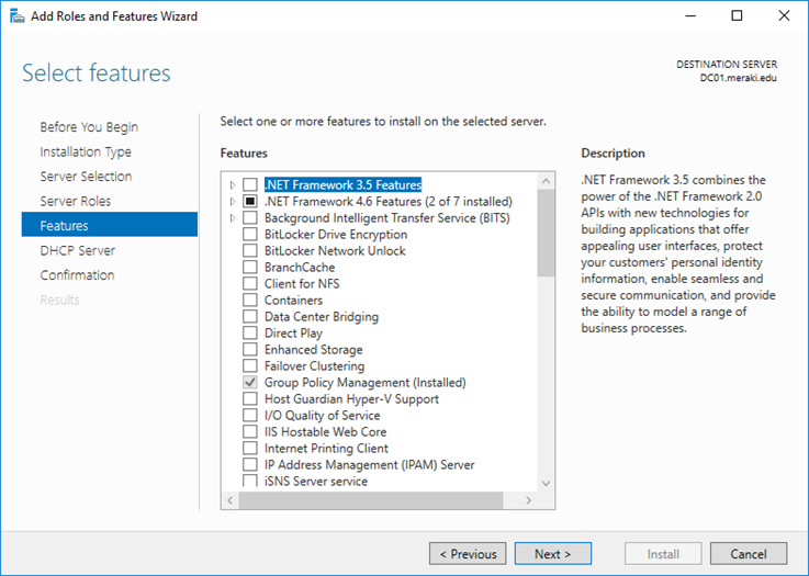 Install the DHCP role in Windows Server 2016