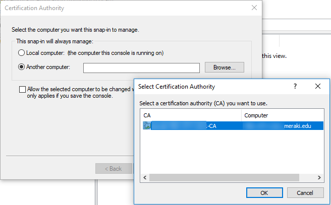 Error: Cannot manage Active Directory Certificate Services 0x424