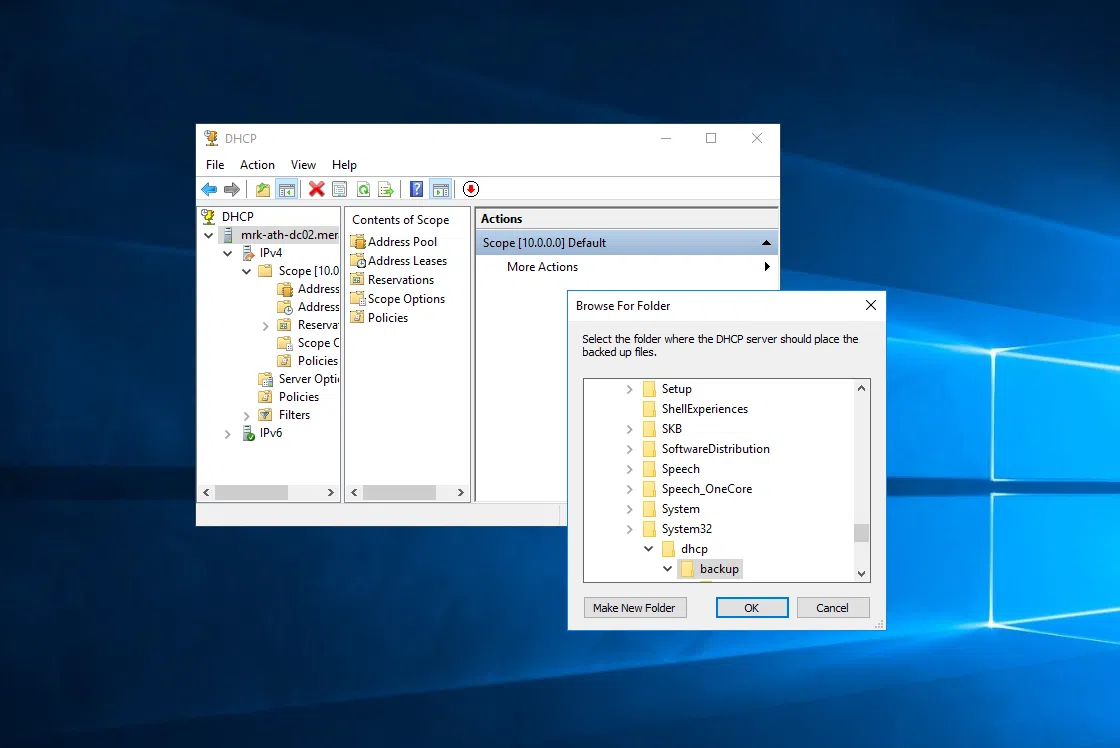Backup and Restore DHCP Server 2016