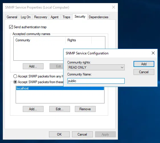 Install and configure SNMP service in Windows machines