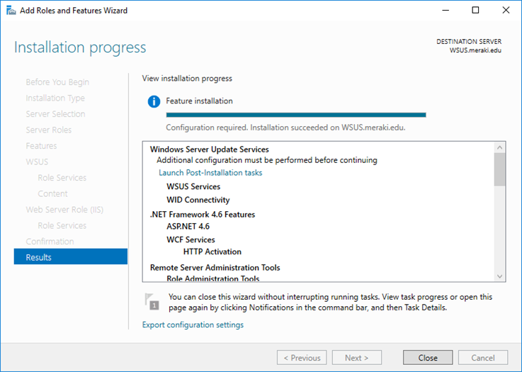The initial configuration of WSUS 2016
