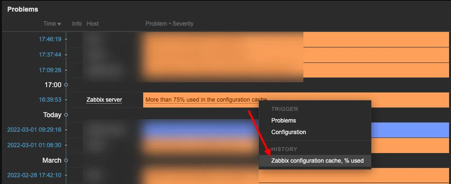 Zabbix server: More than 75% used in the configuration cache